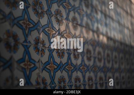 blue white and yellow lisbon tiles flowers pattern Stock Photo