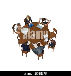 People sitting at a round table in a meeting - business Stock Photo