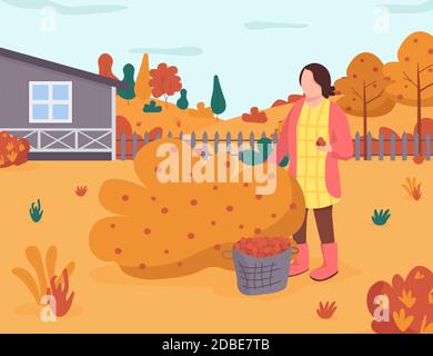 Fall garden semi flat vector illustration Stock Vector