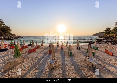 sunrise in Marble beach, Thassos Islands, Greece Stock Photo