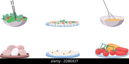 Dishes with vegan food flat color vector object set Stock Vector