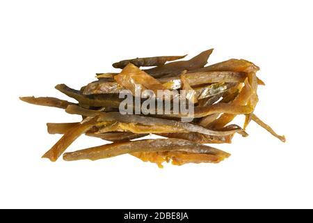 Dried carp fish sticks isolated on white background. Snack Fish to beer. Close up. Stock Photo