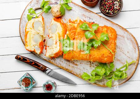 Homemade terrine with Jerusalem artichoke, carrots and potatoes Stock Photo