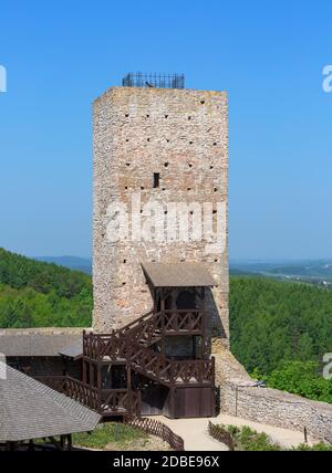 CHECINY, KIELCE, POLAND - MAY 3, 2017: 13th century Checiny Castle, ruins of medieval stronghold. It fell into ruin in the 18th century and remained i Stock Photo