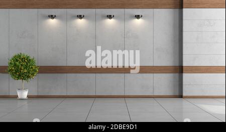 Empty room with concrete walls, wooden frames and spotlight - 3d rendering Stock Photo