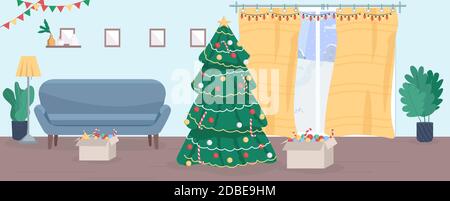 Christmas house semi flat vector illustration Stock Vector