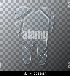 Vector modern concept broken tooth glass on transparent background. Stock Vector