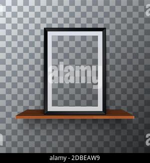 Vector modern empty frame standing on a wooden shelf Stock Vector
