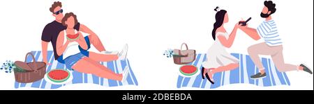 Picnic flat color vector faceless character set Stock Vector