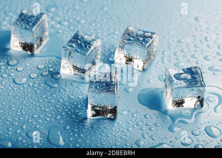 Blocks of Ice With water Drops close-up. Stock Photo