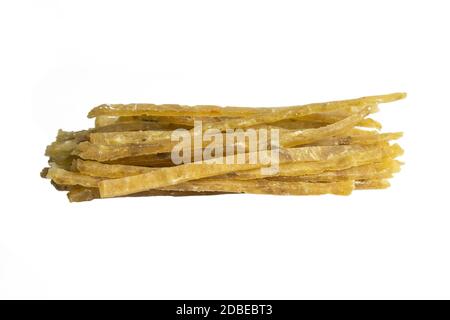 Dried salted tuna elite snack isolated on white background. Snack Fish to beer. Close up. Stock Photo