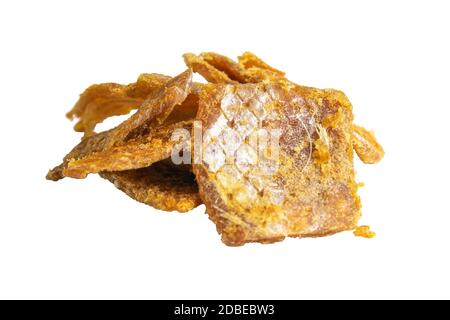 Dried cod with pepper isolated on white background. Snack Fish to beer. Close-up. Stock Photo