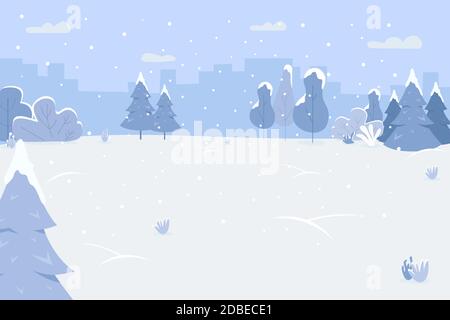 Snow park semi flat vector illustration Stock Vector