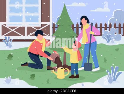 Family plant tree semi flat vector illustration Stock Vector