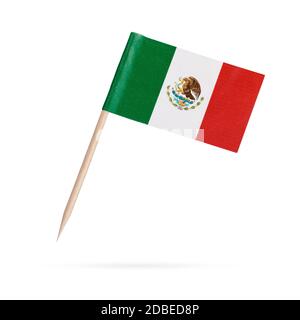 Miniature paper flag Mexico. Isolated Mexican toothpick flag pointer on white background. With shadow below Stock Photo