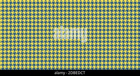 Yellow Blue Seamless Houndstooth Pattern Background. Traditional Arab Texture. Fabric Textile Material. Stock Photo