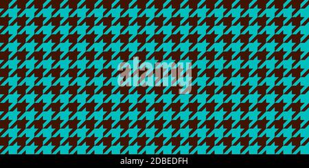 Turquoise Blue Brown Seamless Houndstooth Pattern Background. Traditional Arab Texture. Fabric Textile Material. Stock Photo