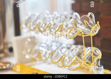 Empty transparent glasses for tea in a cafe Stock Photo
