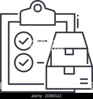 Production checklist icon, linear isolated illustration, thin line vector, web design sign, outline concept symbol with editable stroke on white Stock Vector