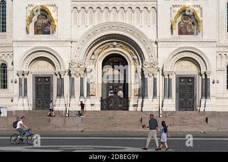 Kronstadt, Saint Petersburg, Russia — June 24, 2020: People are walking on The Yakornaya (Anchor) Square near Saint Nicholas Naval Cathedral Stock Photo