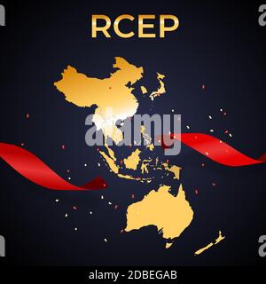 Holiday concept Modern Regional Comprehensive Economic Partnership RCEP map. Vector Illustration Stock Vector