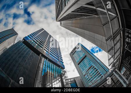 Minato-ku, Tokyo Shiodome office buildings and blue sky. Shooting Location: Tokyo metropolitan area Stock Photo