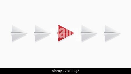 Vector modern concept leadership background. Red and white origami airplane Stock Vector
