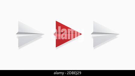 Vector modern concept leadership background. Red and white origami airplane Stock Vector