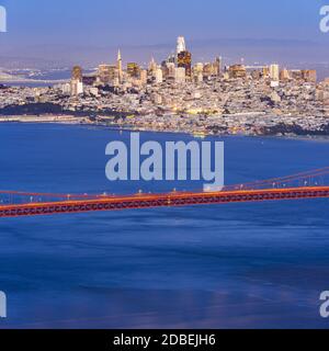 Sunset Golden Gate bridge Viewpoint with beautiful cityscape San Francisco skylines North California USA West Coast of Pacific Ocean, United States La Stock Photo