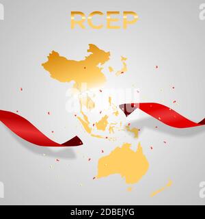 Holiday concept Modern Regional Comprehensive Economic Partnership RCEP map. Vector Illustration Stock Vector