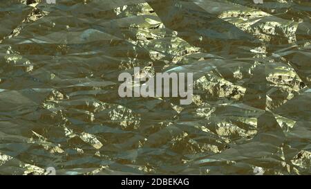 Gold shiny crumpled metallic foil seamless background texture surface. Stock Photo