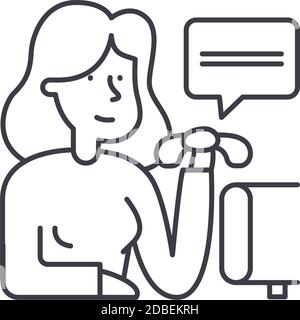 Receptionist concept icon, linear isolated illustration, thin line vector, web design sign, outline concept symbol with editable stroke on white Stock Vector