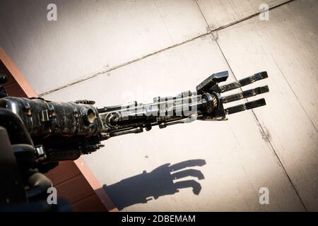 Hand of Metallic cyber or robot made from Mechanical ratchets Stock Photo