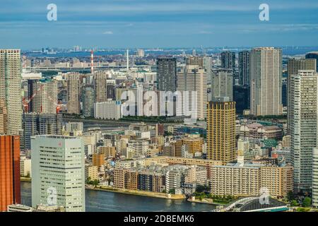 Tokyo skyline seen from the observation deck of the Caretta Shiodome. Shooting Location: Tokyo metropolitan area Stock Photo