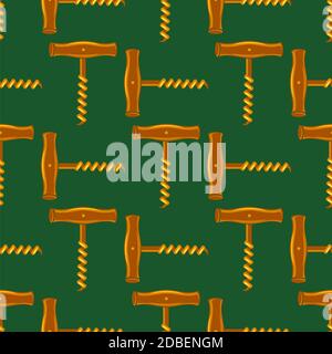 Retro Wood Corkscrew Icon Seamless Pattern for Opening Wine Bottle ...