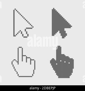 Vector modern arrows and hands cursor icons on gray background. Stock Vector