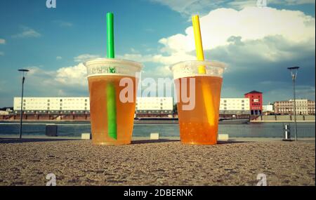 Two cups of bubble tea Stock Photo