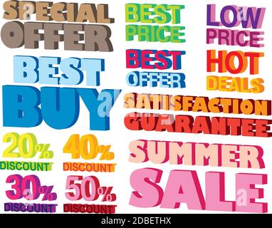 3D sale messages with different colors. Vector illustration. Stock Vector