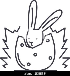 Rabbit in egg icon, linear isolated illustration, thin line vector, web design sign, outline concept symbol with editable stroke on white background. Stock Vector