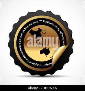 Mdelon, sign with the Modern Regional Comprehensive Economic Partnership RCEP map. Vector Illustration Stock Vector