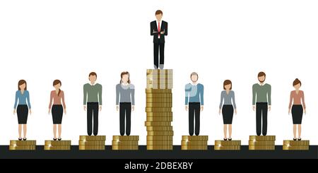 gap between rich and poor work finance concept with coins vector illustration EPS10 Stock Vector