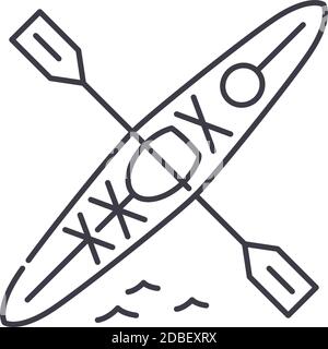 Kayak icon, linear isolated illustration, thin line vector, web design sign, outline concept symbol with editable stroke on white background. Stock Vector