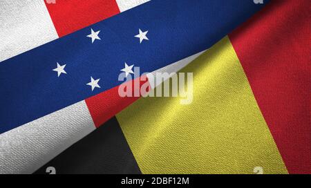 Netherlands Antilles and Belgium two flags textile cloth, fabric texture Stock Photo