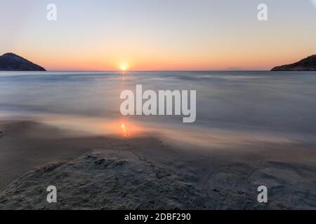 Paradise beach at sunrise. Thassos island Greece Stock Photo