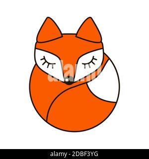 Fox cute art sign in curve lines Stock Vector