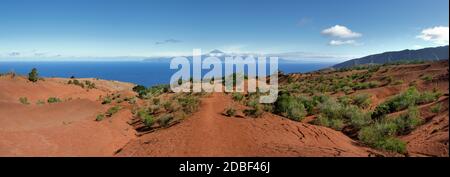 La Gomera - Hiking trail through the red erosion landscape in the north Stock Photo