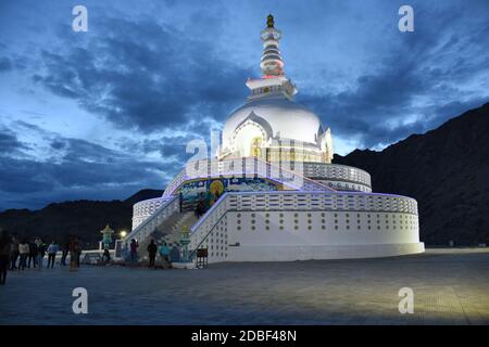 Shanti stupa, Leh, Jammu Kashmir, India Stock Photo