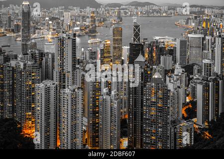 Skyscrapers of Hong Kong which is visible from the Victoria Peak. Shooting Location: Hong Kong Special Administrative Region Stock Photo