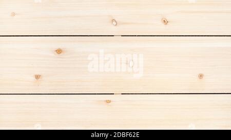 panoramic wooden background - unpainted wood panel from three horizontal pine planks Stock Photo
