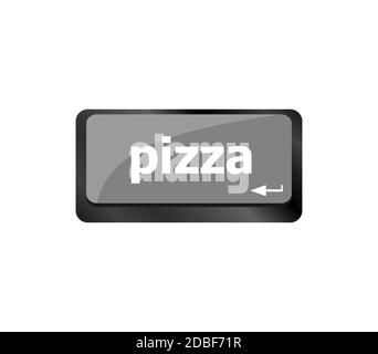 Computer keyboard with blue pizza word on enter key Stock Photo